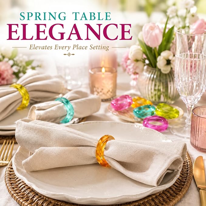 Epoxy Resin Spring Napkin Rings, 2.5x2.5x0.5 in. each, floral pastel design - Image 5
