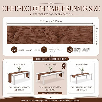 12 Pack Brown Cheesecloth Table Runner 17x108 Inch Boho Rustic Semi Sheer Gauze - Image 3