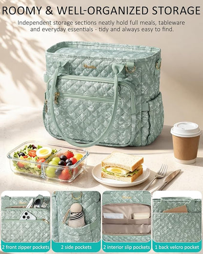 Lunch Box for Women Insulated Lunch Bag Quilted Soft Cooler Tote | 7 Pocket - Image 5