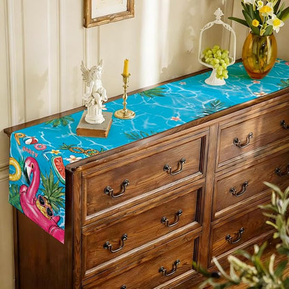 Summer Pool Flamingo Table Runner Spring Fun Float Party Burlap Table Runners - Image 5