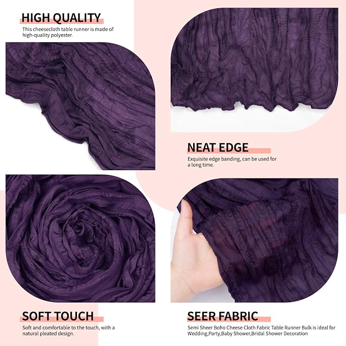 12 Pcs Dark Purple Cheesecloth Table Runner 10Ft, Gauze Table Runners 21.5 x - Image 3