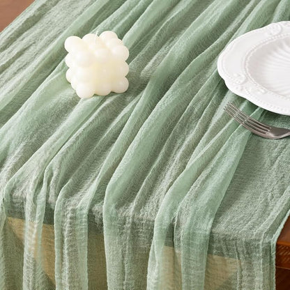 Cheesecloth Table Runner Summer Boho Wedding Shower Party Home Decor | Sage - Image 4