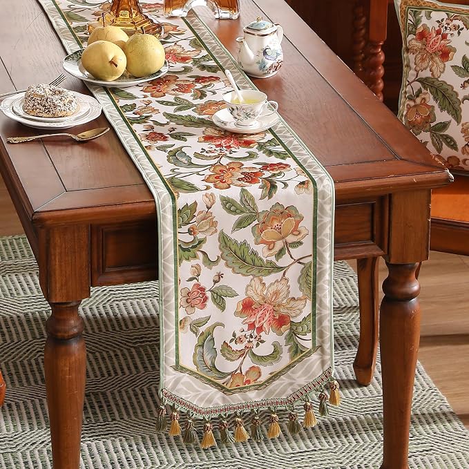 Patdrea Designer Elegant French Velvet Table Runner, Colorful Floral Print - Image 7