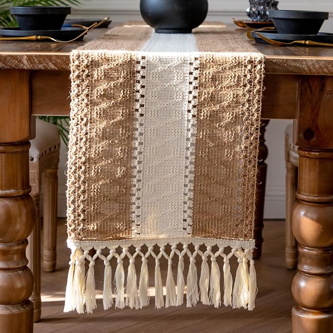 EMMTEEY Boho Table Runner with Tassels 94 Inches Long, Scratch & Heat Resistant - Image 5