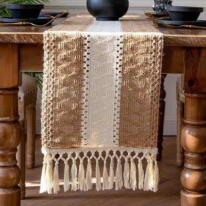 EMMTEEY Boho Table Runner with Tassels 94 Inches Long, Scratch & Heat Resistant - Image 5