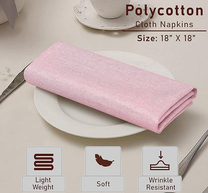 Ruvanti Cloth Napkins Set of 12, 18x18 Reusable Napkins Cloth Washable, Soft & Durable Table Napkin, Poly Cotton Fabric Dinner Napkins for Parties, Christmas, Thanksgiving, Weddings - Pink