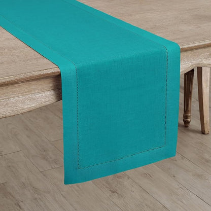 Solino Home 100% Pure Linen Dining Table Runner Teal Hemstitch, 14 x 144 in | - Image 2