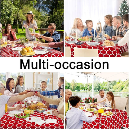 Smiry Rectangle Table Cloth, Waterproof Vinyl Tablecloth with Flannel Backing for Rectangle Tables, Wipeable Spillproof Plastic Tablecloths for Dining, Camping, Indoor and Outdoor (60"x84", Red)