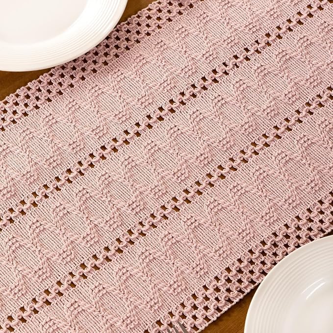 Pink Boho Table Runner Farmhouse Macrame Woven Table Runner 12x72 Inch | Small - Image 6