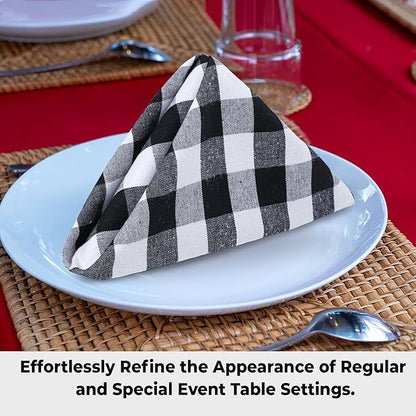 Urban Villa Cotton Dinner Napkins Set of 6, Highly Absorbent 20x20 Inches Premium Cloth Napkins Hotel Quality Reusable & Washable Table Dinner Napkins For Home & Weddings - Black/White, Buffalo Checks