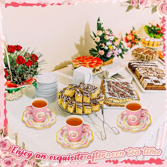 Tioncy 100 Pcs Tea Party Decorations Include 50 Pieces 9 oz Paper Tea Cups - Image 7