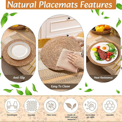 Boho Placemats 4/6/8 Set of Round Woven Placemat Macrame Style Bicolor - Image 5