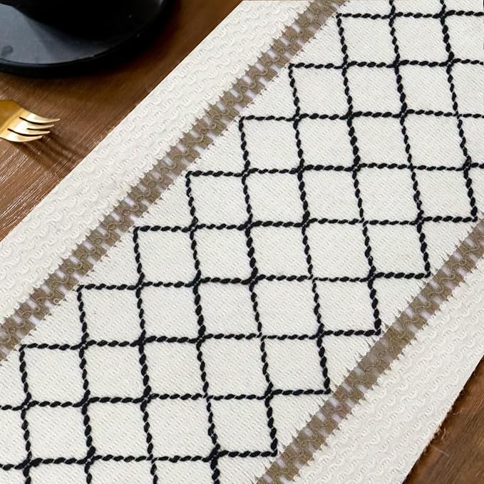 EMMTEEY Macrame Table Runner Boho Style 72 Inches Long, Hexagonal Black | - Image 4
