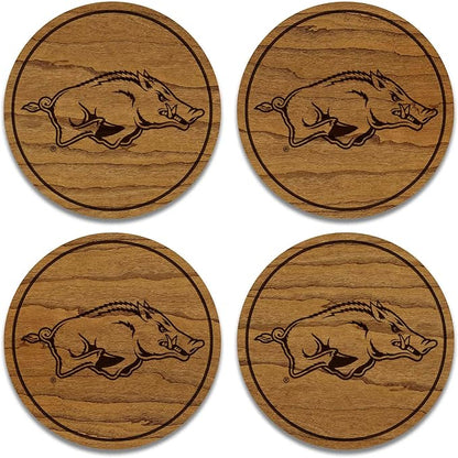 LazerEdge Arkansas Razorbacks Wooden Coaster Set - Cherry Wood - Officially Licensed Product - 4-Pack