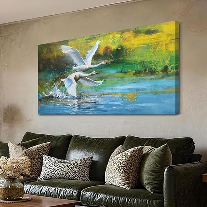 Anolyfi Swan Canvas Wall Art for Living Room, Vivid Goose Decorative Painting Large Animals Artwork Farmhouse Decor Picture Framed for Hallway Bedroom Kitchen Office Home Decor 40"x20"