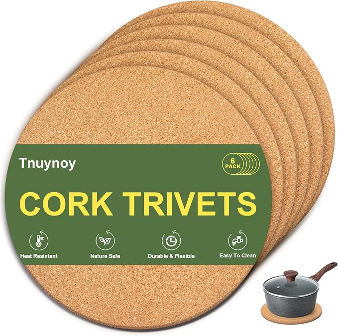 6 PCS Heat Resistant Cork Trivets by Unknown