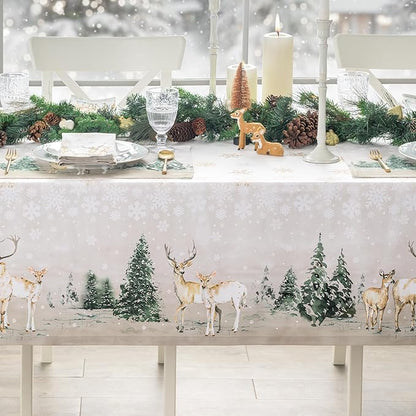 Maison d' Hermine Table Cloth Rectangle Table 100% Cotton 70 x 90 Inches Fall Tablecloth Reusable Everyday Use for Thanksgiving Christmas Decorations Dining Farmhouse Party (Deer in The Woods)