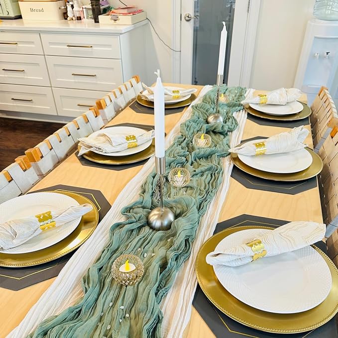 6 Pack Sage Green Cheesecloth Table Runner 22x120 Inch Gauze Table Runners | - Image 3