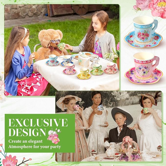 Nuogo 300 Pcs Floral Paper Tea Cups and Saucers 7 OZ Disposable Cups - Image 7