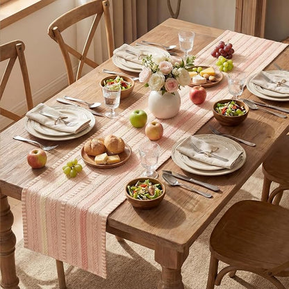 Artoid Mode Pink Farmhouse Stripe Braided Table Runner 12x72 Inch | Holiday - Image 5