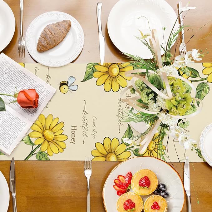 Summer Bee Sunflower Table Runner Home Sweet Home Burlap Table Runners - Image 8