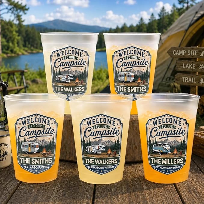 Welcome To Our Campsite Personalized Plastic Cups, Summer Camping Gifts by PawfectHouseGifts