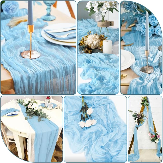 8 Pack Light Blue Cheesecloth Table Runner 10FT Long Boho Gauze Fabric Table - Image 3