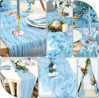 8 Pack Light Blue Cheesecloth Table Runner 10FT Long Boho Gauze Fabric Table - Image 3
