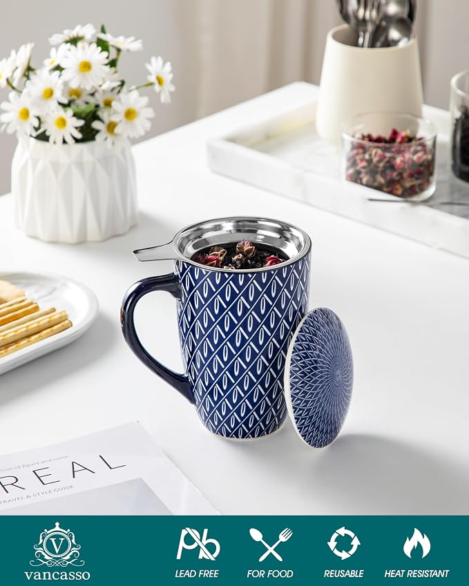 vancasso SELENE Porcelain Tea Mug, 18 oz Porcelain Tea Cup - Image 4