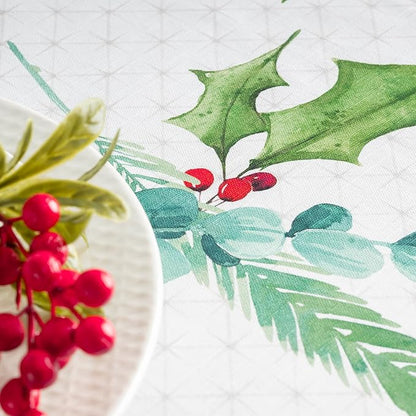Maison d' Hermine Table Cloth Round Table 100% Cotton 63 Inches Fall Tablecloth Reusable Everyday Use for Thanksgiving Christmas Decorations Dining Farmhouse Party (Poinsettia Christmas)