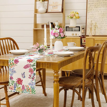 Summer Wildflower Table Runner Butterfly Burlap Table Runners, Watercolor - Image 2