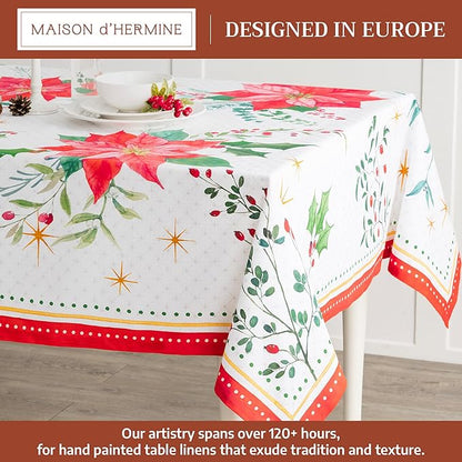 Maison d' Hermine Table Cloth Rectangle Table 100% Cotton 60 x 120 Inches Fall Tablecloth Reusable Everyday Use for Thanksgiving Christmas Decorations Dining Farmhouse Party (Poinsettia Christmas)
