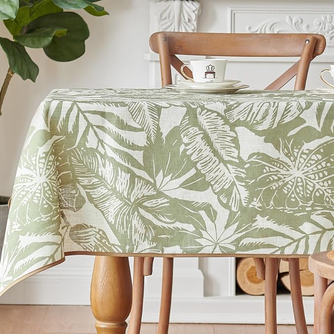 jinchan Green Tropical Floral Linen Square Table Cloth 50x50 | Green tropical by JINCHAN