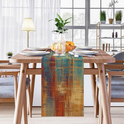 Emvency Table Runner, 13x90 Inch, Abstract Vintage Blue | Rust Painting Dining - Image 7