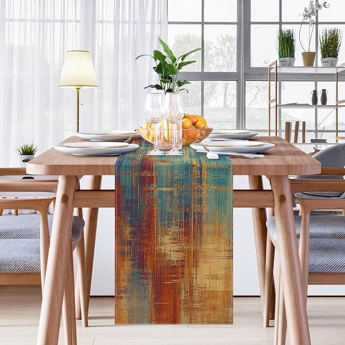 Emvency Table Runner, 13x108 Inch, Abstract Vintage Blue | Rust Painting Dining - Image 7
