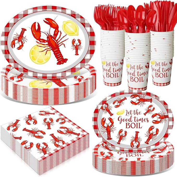 350 Pcs Crawfish Boil Party Decorations 12 in Disposable Oval Plates and by Pajean