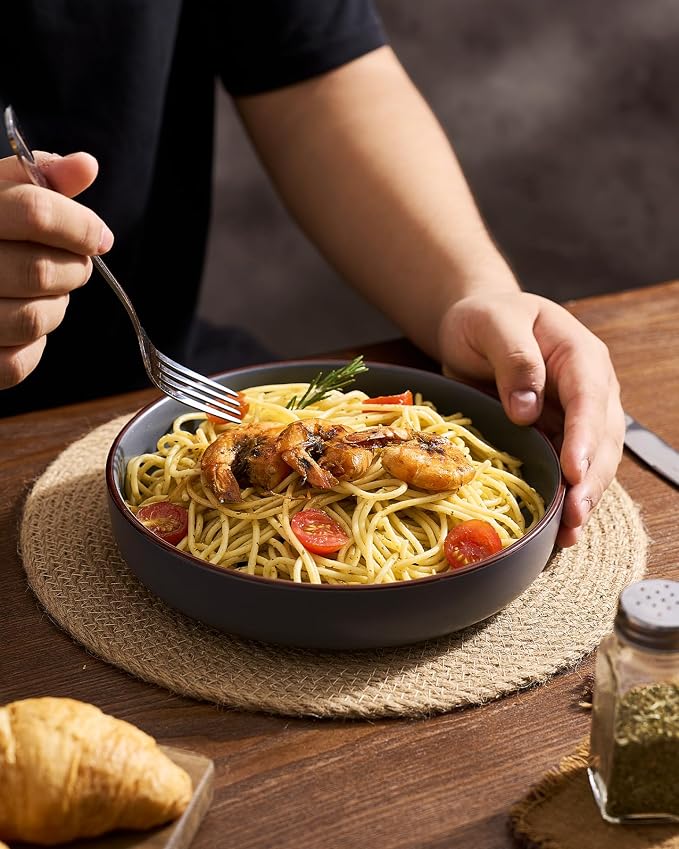 famiware Mercury Pasta Bowls Set of 6, 33 oz Large Salad Bowls, Charcoal | - Image 6