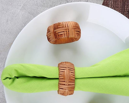 CLEENTABLE Farmhouse Napkin Rings Set of 12, Hand-Woven Napkin Ring for Table Decor, Fall Rustic Rings, Napkin Holder Buckles for Holiday Party, Easter, Birthday, Thanksgiving, Christmas (Brown)