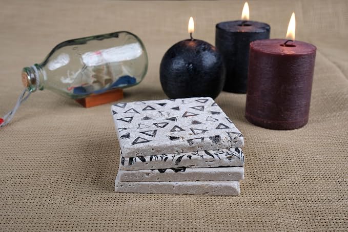 Black and White Modern Coaster Set of 4, Absorbent Square Coasters - Image 7