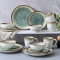 Dinnerware Set Green Stoneware 16 Pieces Service for 4, Stoneware Plates and Bowls Set Highly Chip Dishwasher Microwave Safe Dishes set