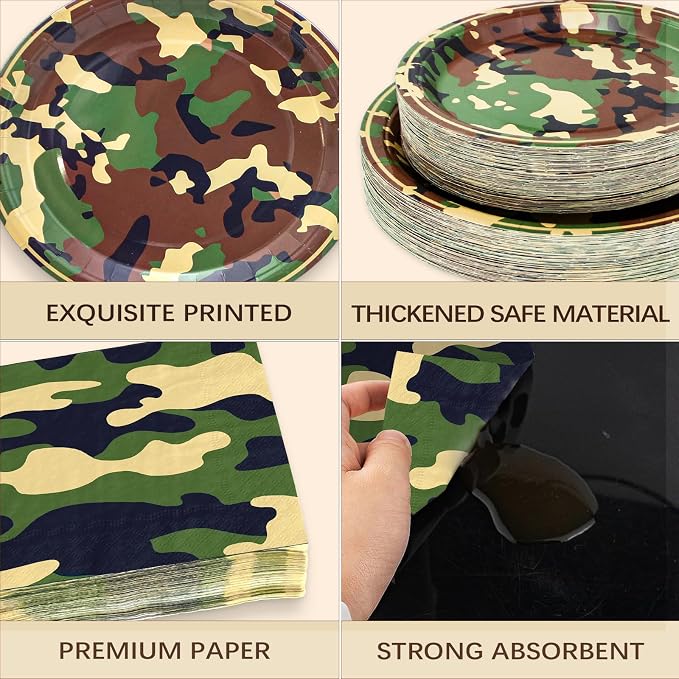 180PCS Camo Paper Plates and Napkins Party Supplies Serve 60, | Disposable - Image 3
