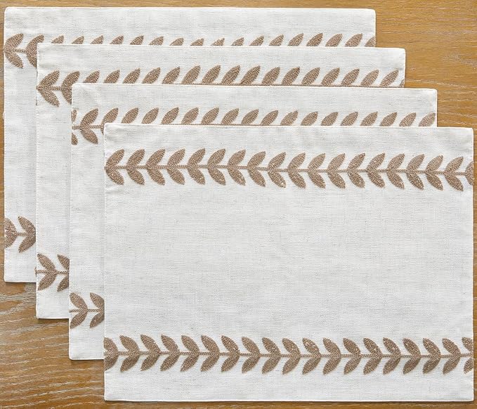 Wracra Embroidered Place Mats, Taupe Rustic Placemats Set of 4 | Macrame - Image 7