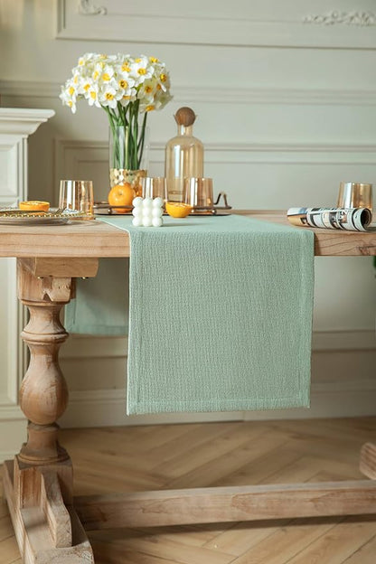 Burlap Style Farmhouse Table Runner, 14x90 Inches Seafoam | Thick Durable Fabric - Image 3