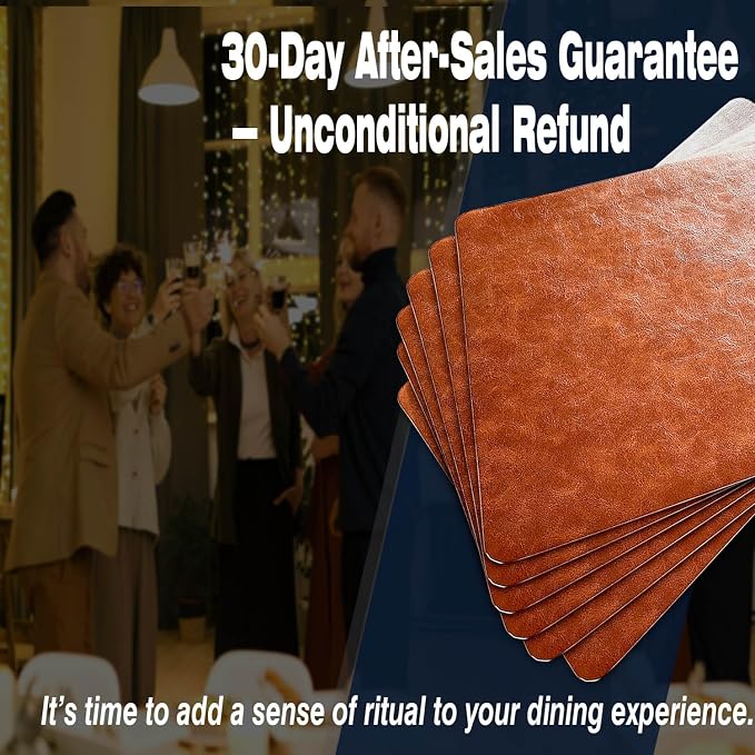 Classic Brown Leather Effect Placemats Set of 6, Vinyl Faux Leather Placemats - Image 6