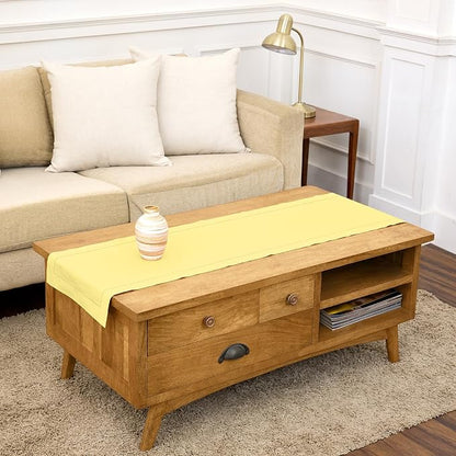 Solino Home Cotton Linen Dining Table Runner Yellow Hemstitch, 14 x 48 in | by SolinoHome