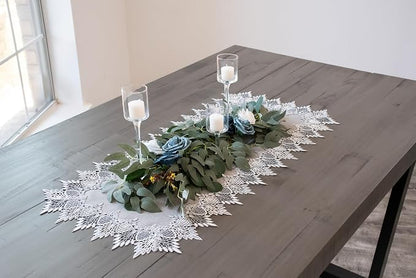 Lace Runner Earth Tone Silver Lace on Silver Fabric Table Runners, Dresser Scarf - Image 2
