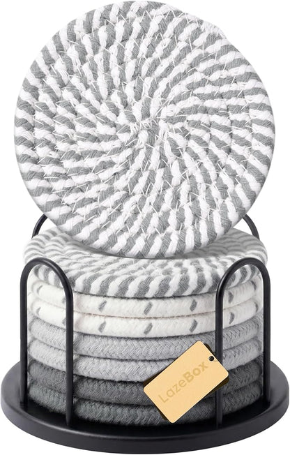Lazebox Coasters Set of 8 for Drinks, 4 Inch Large Coasters for Coffee Table by Lazebox