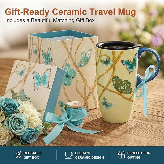 Topadorn 17oz Blue Butterfly Ceramic Coffee Mug - Image 3