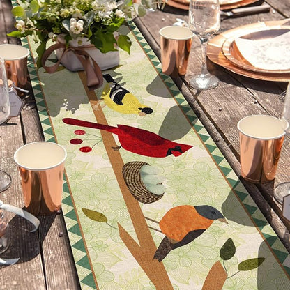 Seliem Summer Tree Branches Birds Table Runner, Cardinal Home Kitchen | Dining - Image 3
