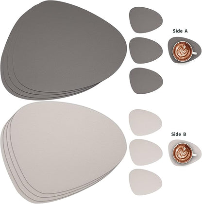 Myir JUN Placemats, Dual-Sided Placemats Waterproof Faux Leather Placemats Set of 6 Place Mats and Coasters Non-Slip Washable Table Mats for Dining Table (Gray Beige, Set of 6)
